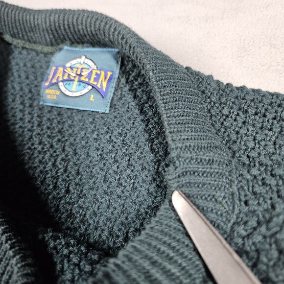 Vtg Jantzen Sweater Mens Large Green Black Colorblock Pullover Holiday USA - Picture 5 of 15